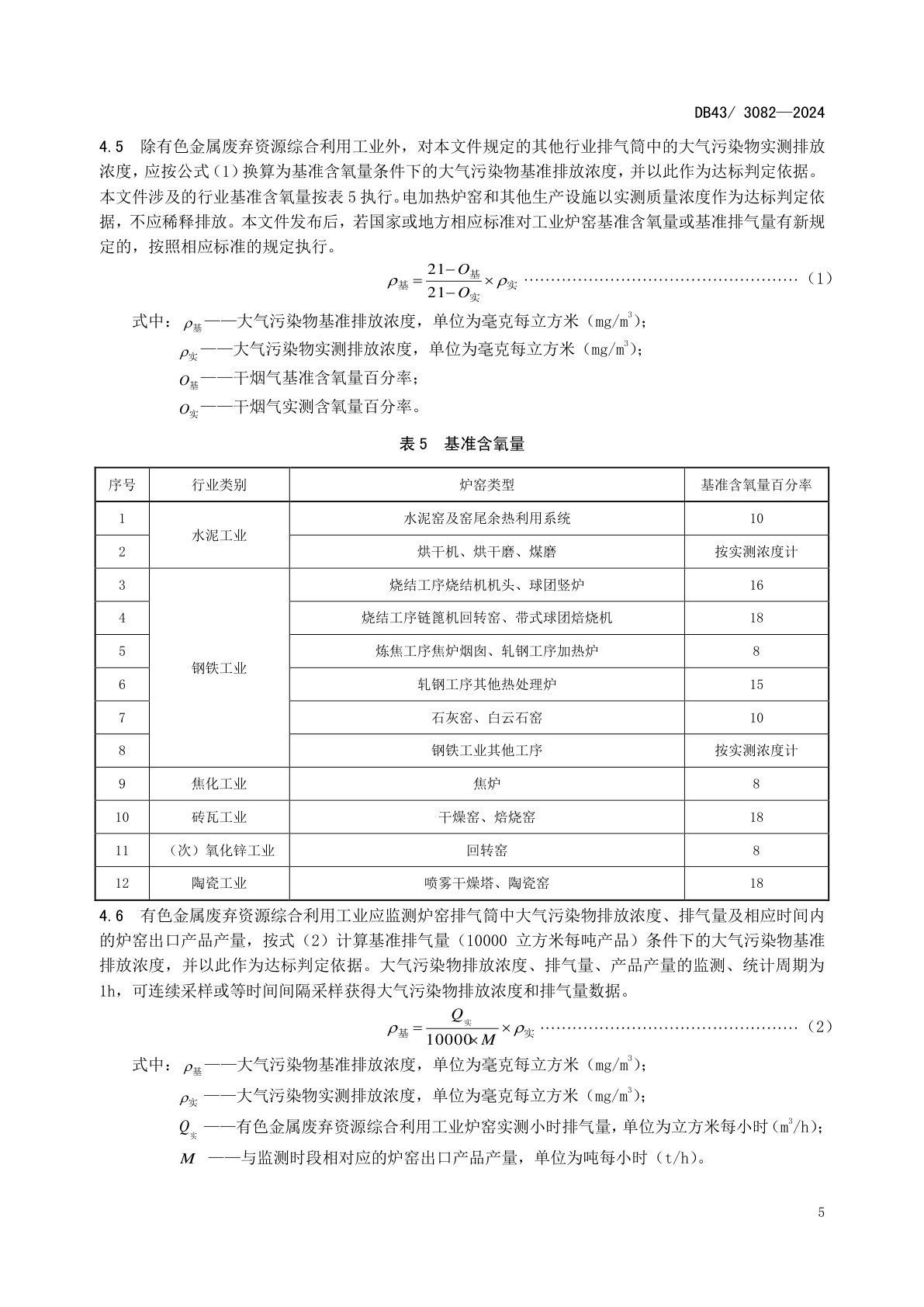 工业炉窑主要大气污染物排放标准（湖南省地方标准 DB43/3082--2024)